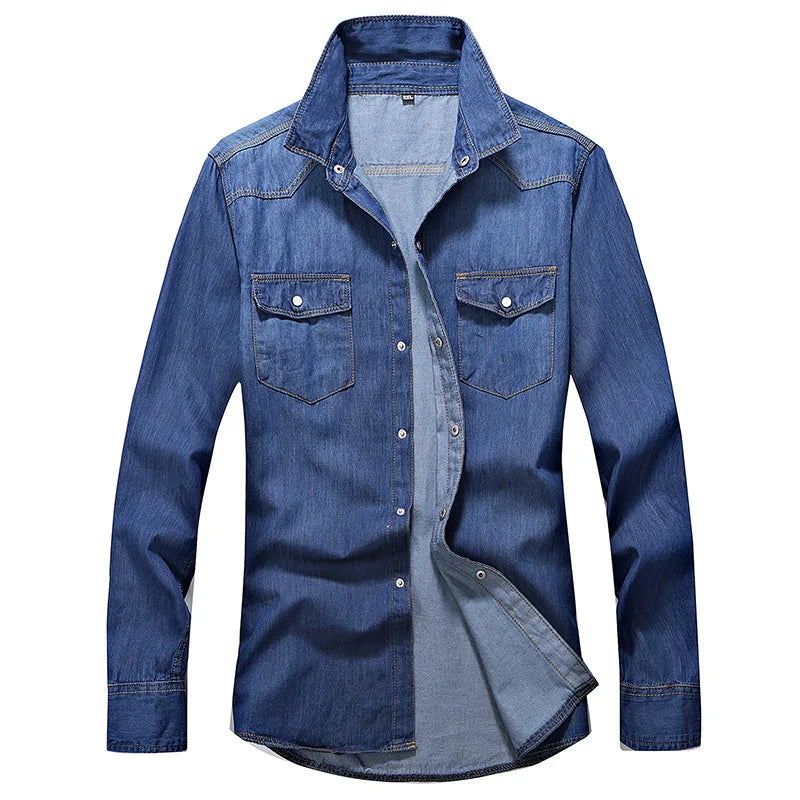 Hehope Spring and Autumn Washing Charm Jeans Shirts Long Sleeve Men's Shirt Denim Wear  Men's Jacket Cowboy Wear