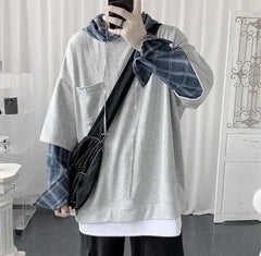 Hehope Hooded sweater men's autumn Korean fashion versatile top loose fake two striped hip hop handsome coat