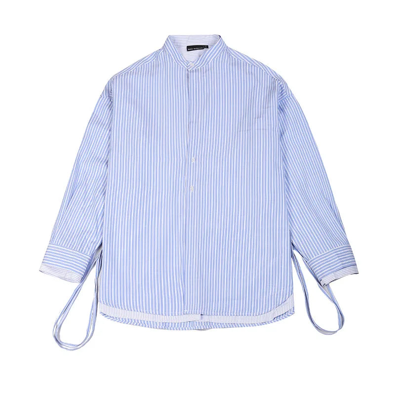 Hehope Spring and Autumn new fashion casual collar shirt blue stripe Korean version loose shirt false two men long sleeves shirt