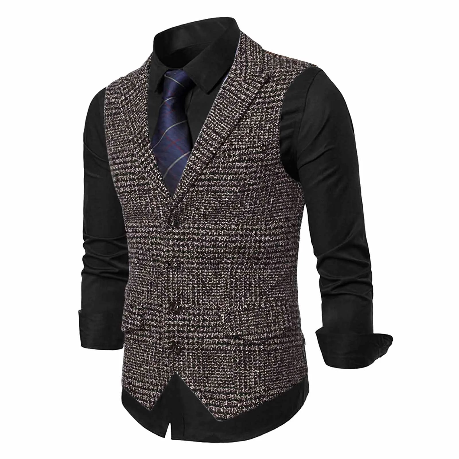 Hehope Mens Suit Vest Fashion Slim Fit Thin Plaid Men Waistcoat Tops Business Vest Waistcoat Man England Style Male Casual Suits Vests