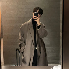 Hehope Winter Men Thick Woolen Dust Coats Korean Style Streetwear Male Loose Solid Color Warm Trenchcoat High Quality Men's Windbreak