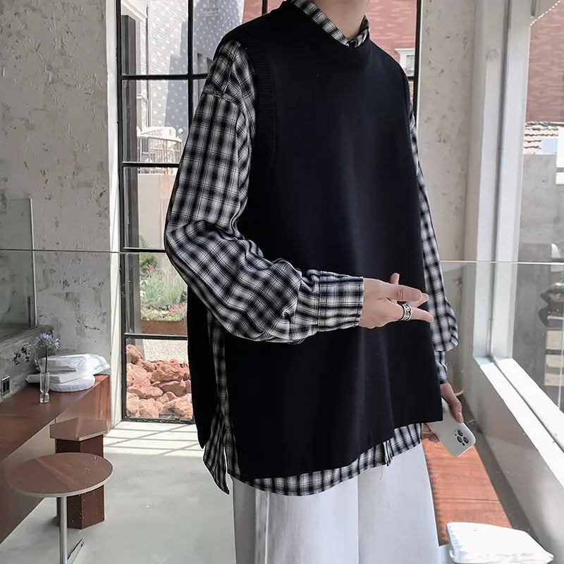 Hehope Autumn Sweater Vest Men's Fashion Retro Casual Knitted Pullover Men Slim Fit Korean Knitting Sweaters Mens Jumper Clothes M-3XL