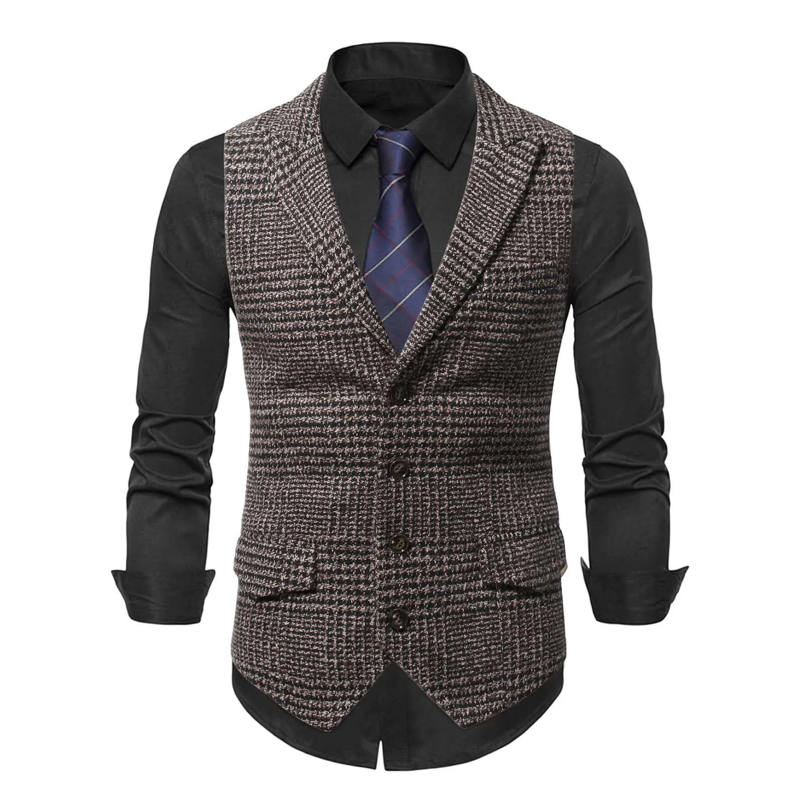 Hehope Mens Suit Vest Fashion Slim Fit Thin Plaid Men Waistcoat Tops Business Vest Waistcoat Man England Style Male Casual Suits Vests