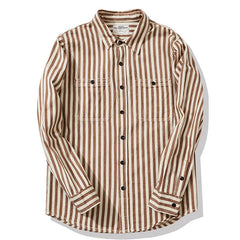 Hehope Vintage Striped Work Shirt Men Spring Autumn New Washed Cotton Long Sleeve Workwear Shirts Streetwear Casual Couple Tops