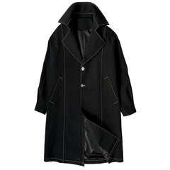 Hehope Top Quality Men's Chic Line Trenchcoat Autumn Single Breasted Long Trench Coat Male Solid Color Black/Rice White Jacket Coats