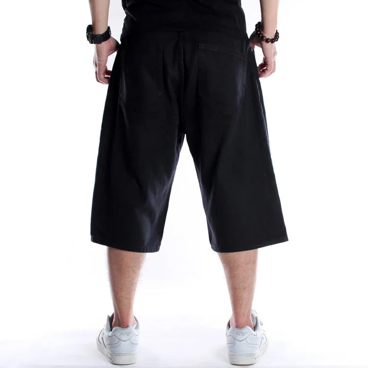 Hehope Summer Men Shorts Hip Hop Harem Denim Jeans Boardshorts Fashion Loose Cotton Baggy Skateboard Shorts Black Plus Size 30-46