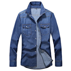 Hehope Spring and Autumn Washing Charm Jeans Shirts Long Sleeve Men's Shirt Denim Wear  Men's Jacket Cowboy Wear