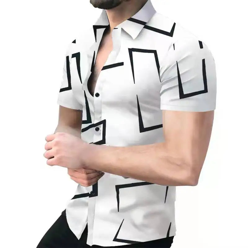 Hehope Spring Summer New Fashion Men Shirts Pattern Printed Short Sleeve Tops Turn-down Collar Buttoned Shirt For Men Casual Streetwear