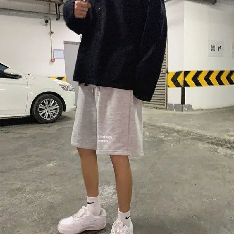 Hehope Summer Casual Korean High Waist Shorts Male Trend All-match Outer Wear Straight Large Size Sports Five-point gym shorts