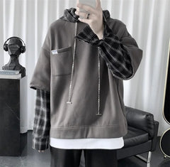 Hehope Hooded sweater men's autumn Korean fashion versatile top loose fake two striped hip hop handsome coat