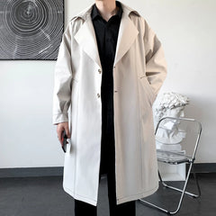 Hehope Top Quality Men's Chic Line Trenchcoat Autumn Single Breasted Long Trench Coat Male Solid Color Black/Rice White Jacket Coats