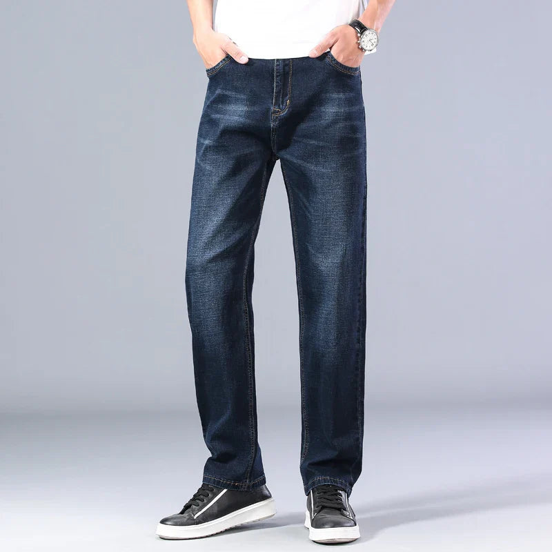 Hehope 6 Colors Spring Summer Men's Thin Straight-leg Loose Jeans Classic Style  Advanced Stretch Baggy Pants Male Plus Size 40 42 44