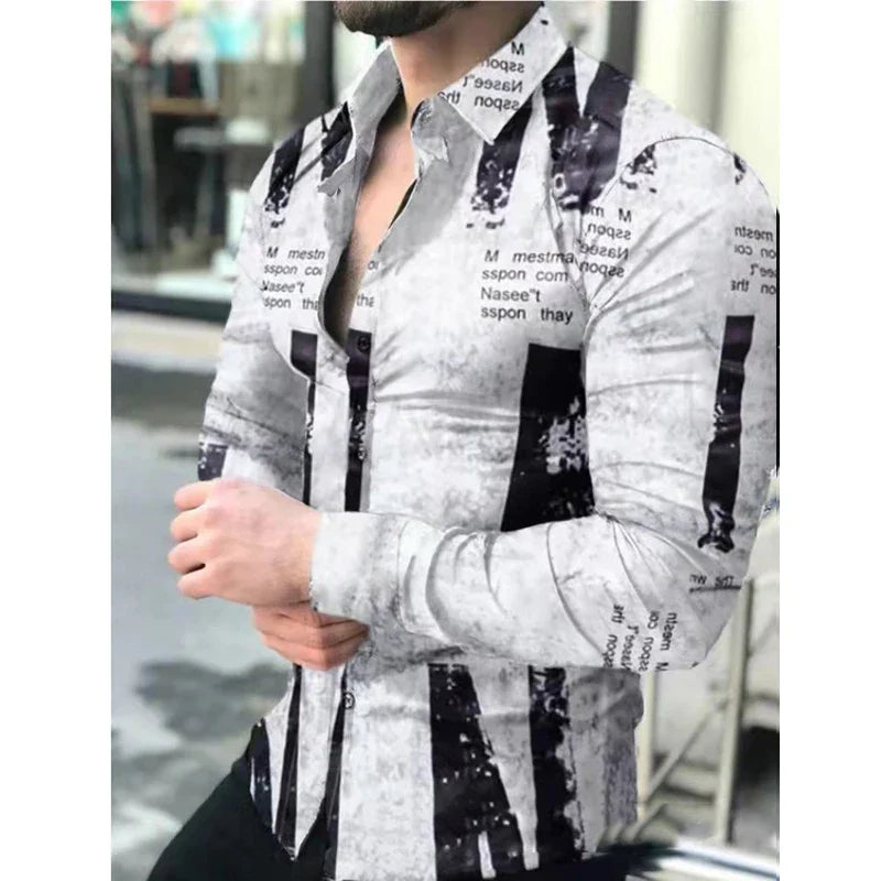 Hehope Men's Slim Shirt Autumn Casual Turn-down Collar Streetwear Fashion Together Printed Long Sleeve Oversize Shirt For Men Tops