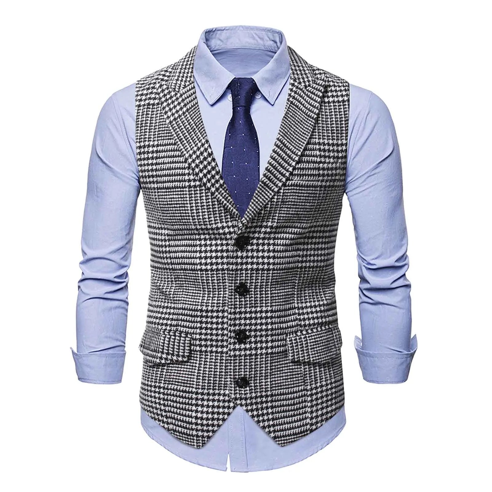 Hehope Mens Suit Vest Fashion Slim Fit Thin Plaid Men Waistcoat Tops Business Vest Waistcoat Man England Style Male Casual Suits Vests