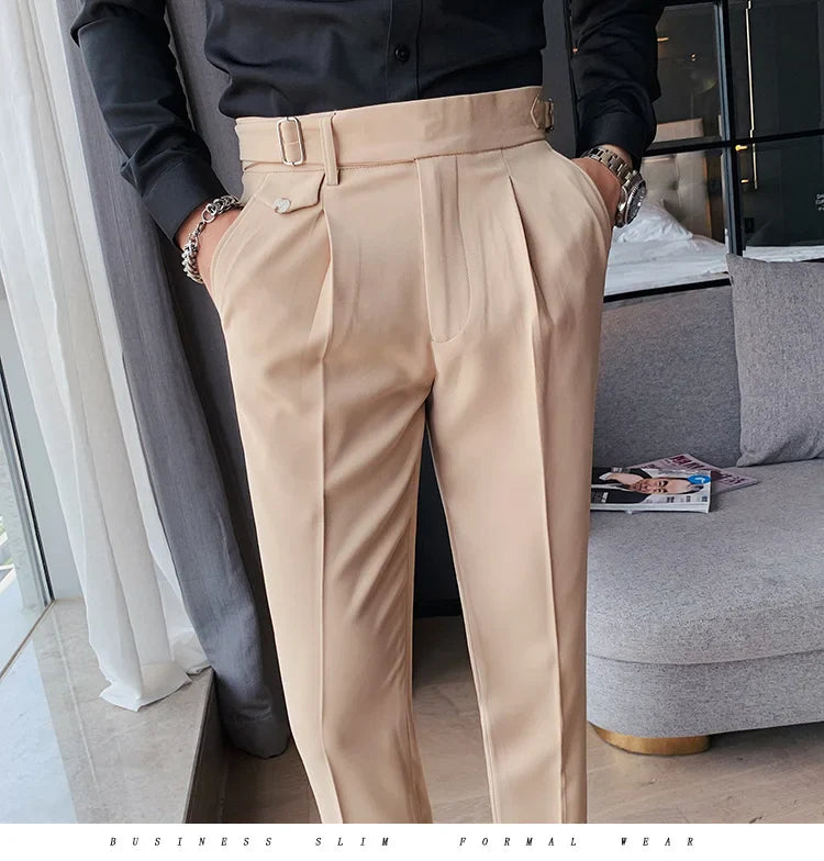 Hehope Four Season Belt Buttoned Calf Pant Men Pantalon De Vestir Hombre Casual Luxury Business Pant Trouser Pant For Man Straight Pant