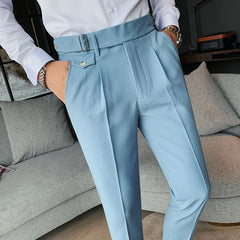 Hehope Four Season Belt Buttoned Calf Pant Men Pantalon De Vestir Hombre Casual Luxury Business Pant Trouser Pant For Man Straight Pant