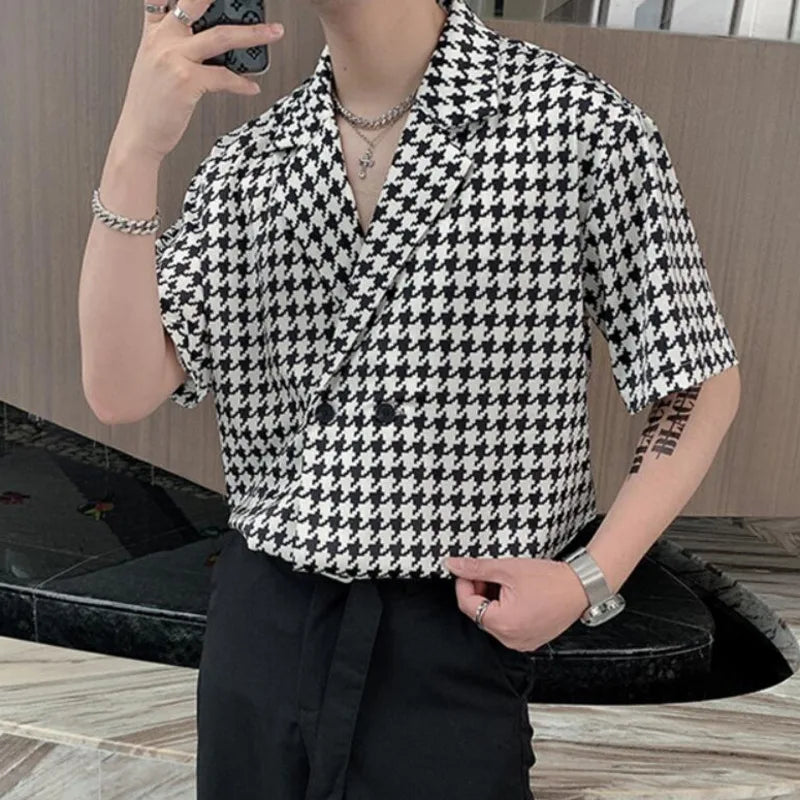 Hehope Summer Short-sleeved Shirts Men Fashion Retro Plaid Shirts Men Streetwear Korean Loose Casual Shirts Mens Dress Shirts M-2XL