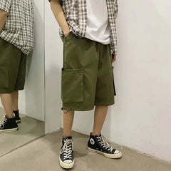 Hehope Summer new fashion brand ins Yu wenle industrial shorts men's Korean fashion pocket loose wide leg casual Capris