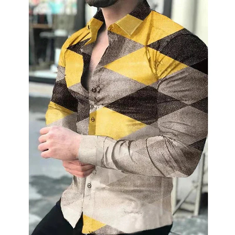 Hehope Men's Slim Shirt Autumn Casual Turn-down Collar Streetwear Fashion Together Printed Long Sleeve Oversize Shirt For Men Tops