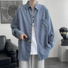 Hehope Shirt men's long sleeve ins simple and versatile loose Shirt spring and autumn Korean fashion handsome casual imported-china