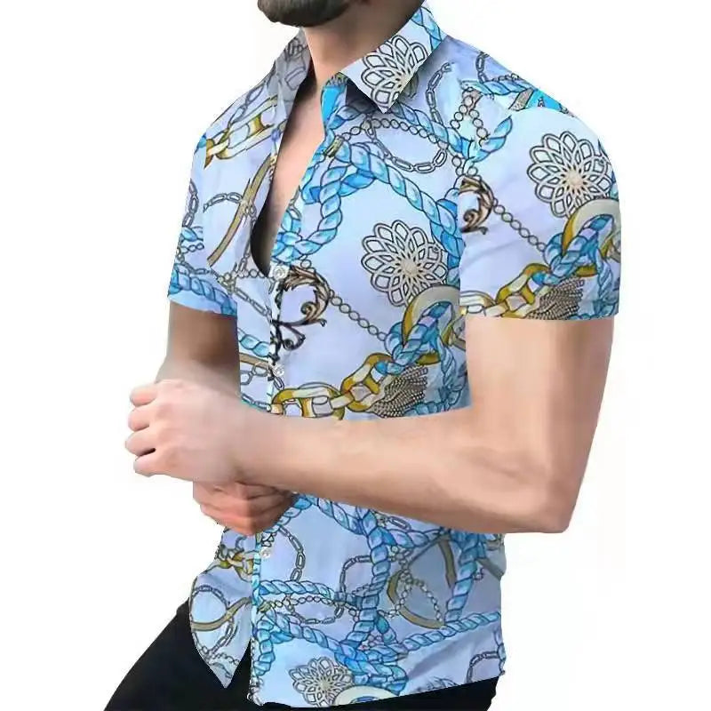 Hehope Spring Summer New Fashion Men Shirts Pattern Printed Short Sleeve Tops Turn-down Collar Buttoned Shirt For Men Casual Streetwear