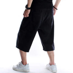 Hehope Summer Men Shorts Hip Hop Harem Denim Jeans Boardshorts Fashion Loose Cotton Baggy Skateboard Shorts Black Plus Size 30-46