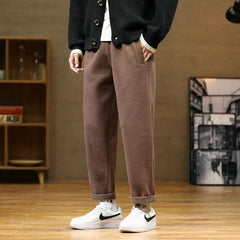 Hehope Autumn/Winter Woolen Pants Men warm Fashion Retro Multicolor Casual Pants Mens Streetwear Loose Korean Straight Trousers Mens