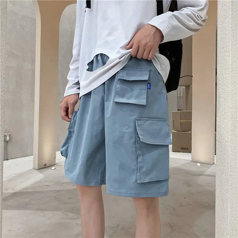 Hehope Summer fashion brand Multi Pocket tooling shorts men's straight loose wide leg versatile trend fashionable cotton streetwear