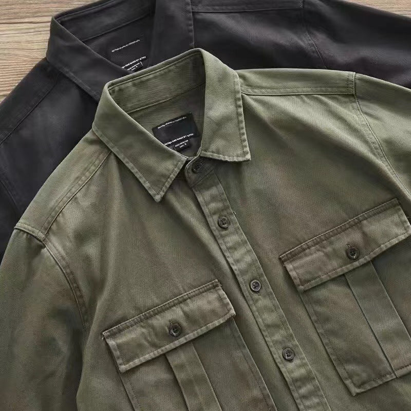 boy outfits Shirt Men's New Ins Versatile Casual Shirt Japanese Pure Cotton Loose American Retro Army Green Shirt Jacket