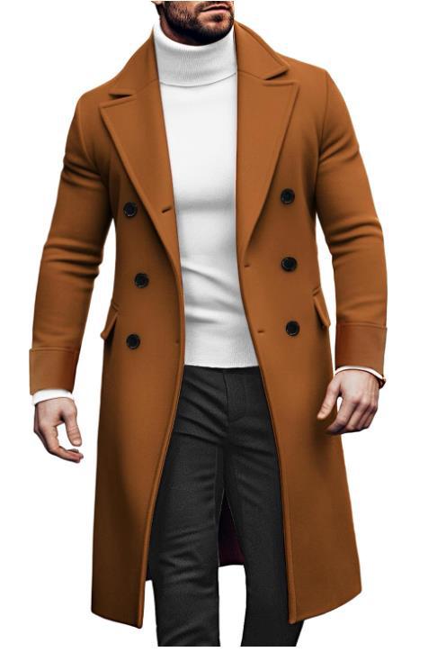 mens fall fashion 2024 New Woolen Long Coat Men's Double Breasted Coat European Version 