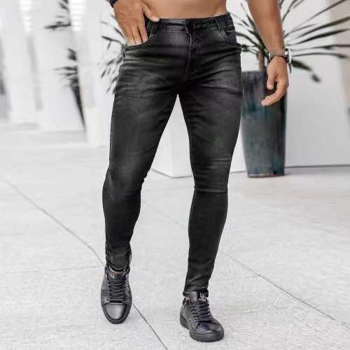 mens outfits New Denim Men's Pants Ins Trendy Black Slim High Waist Denim Skinny Pants Men