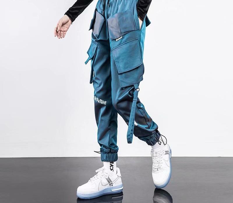 techwear outfits Spring and Autumn Laser Reflective Overalls Men's Fashion Brand Loose Multi-Bag Men's Ankle-Tied Casual Pants Ins Super Popular Pants