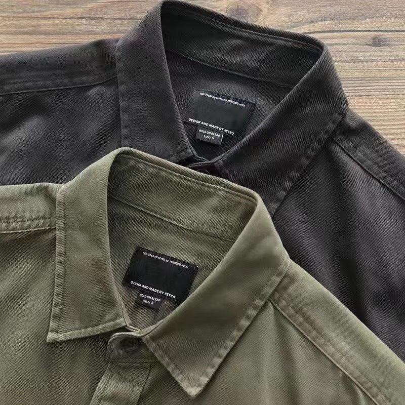 boy outfits Shirt Men's New Ins Versatile Casual Shirt Japanese Pure Cotton Loose American Retro Army Green Shirt Jacket