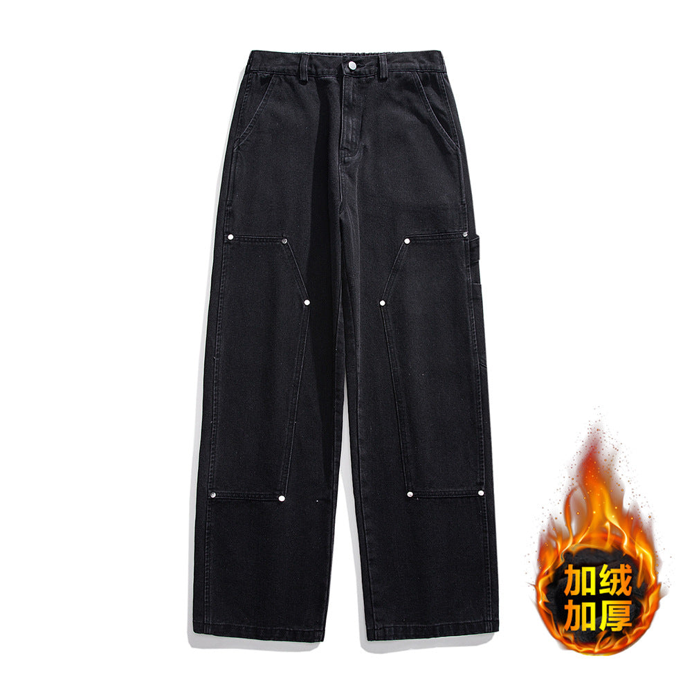 men fall outfits 2024 New Style Overalls Spring Pants Washed Jeans Hong Kong Style Loose Straight