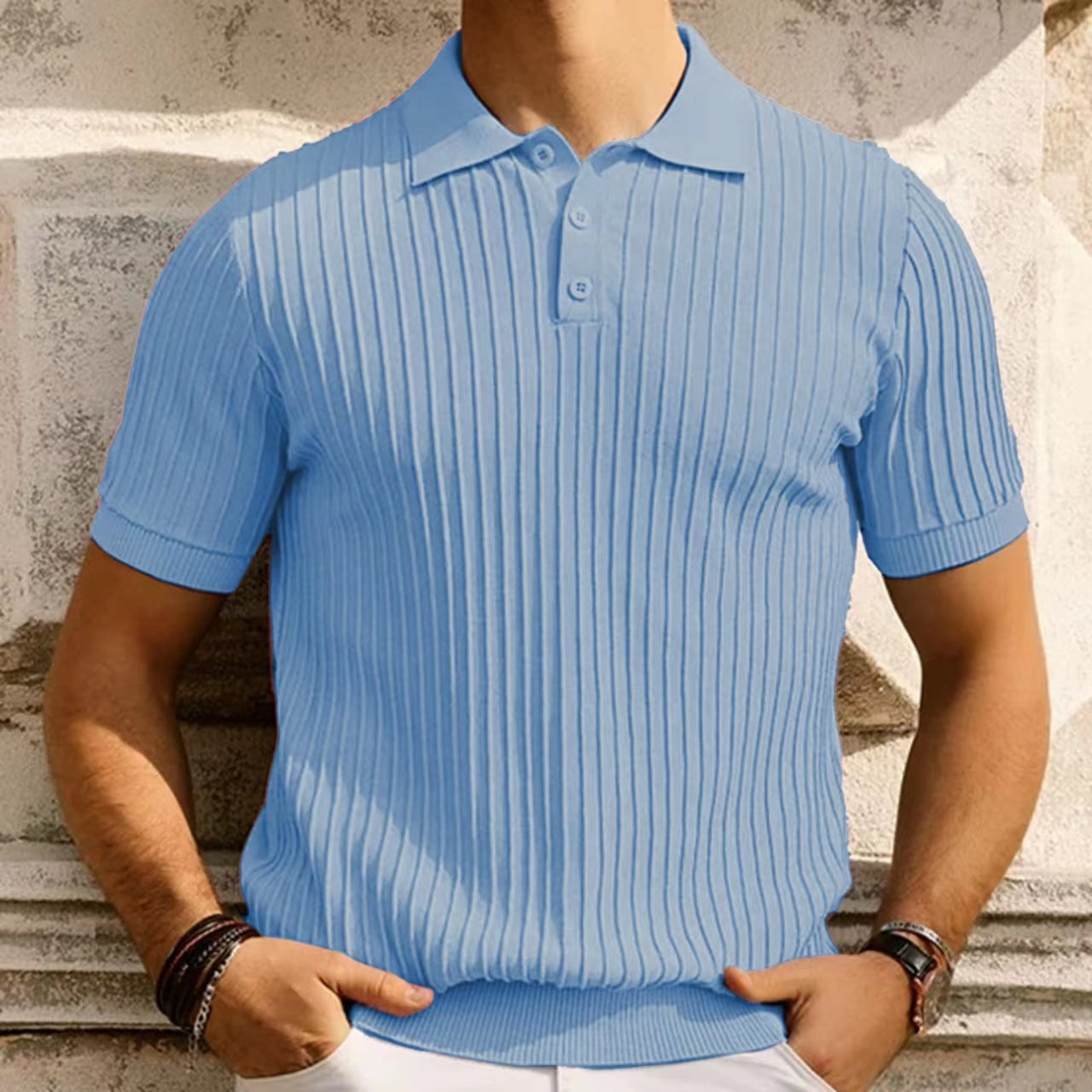 men fall outfits Men's Summer New Candy Color Sweater Men's Casual Polo Shirt