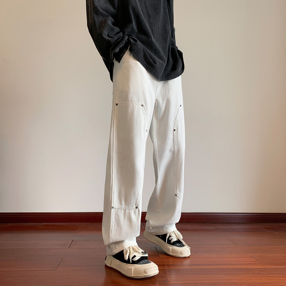 men fall outfits 2024 New Style Overalls Spring Pants Washed Jeans Hong Kong Style Loose Straight