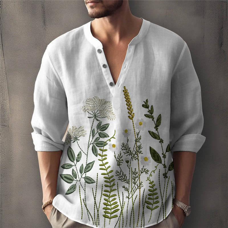 mens fall fashion Summer 2024 Loose Striped Linen Youth Casual Youth Linen Cotton Stand Collar Thin Men's Shirt