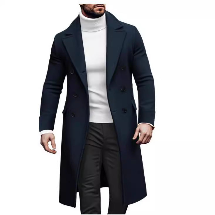 mens fall fashion 2024 New Woolen Long Coat Men's Double Breasted Coat European Version 