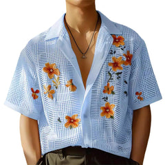 90s fashion men 2024 Summer New Casual Printed Lapel Short Sleeve Single-Breasted Beach Vacation Men's Shirt