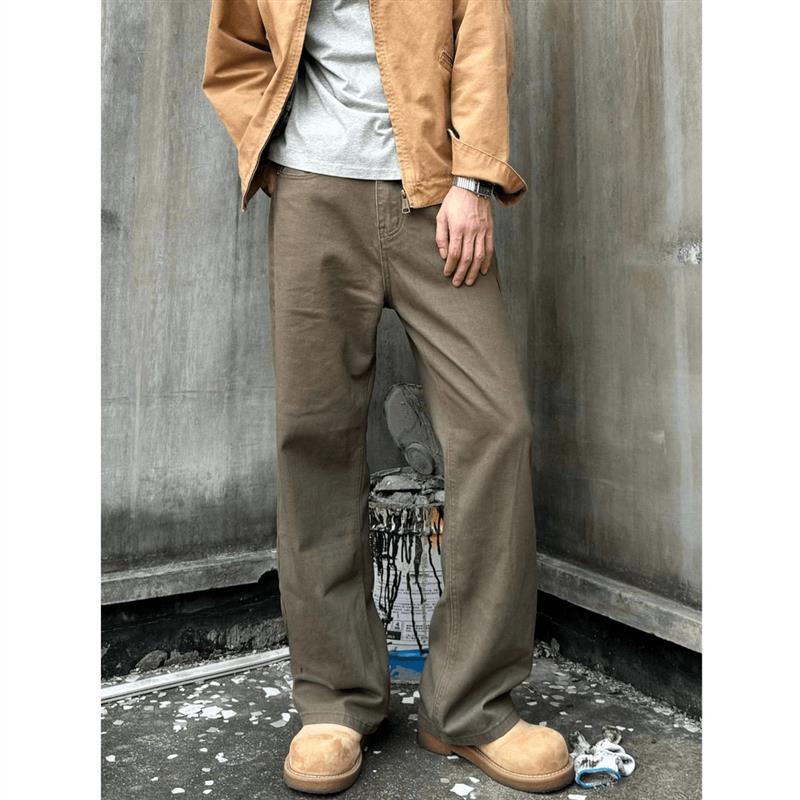 business casual men Early Autumn New Maillard Straight Jeans Atmosphere Wear Design Loose All-Match Draping Men's Casual Pants