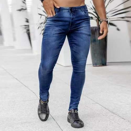 mens outfits New Denim Men's Pants Ins Trendy Black Slim High Waist Denim Skinny Pants Men