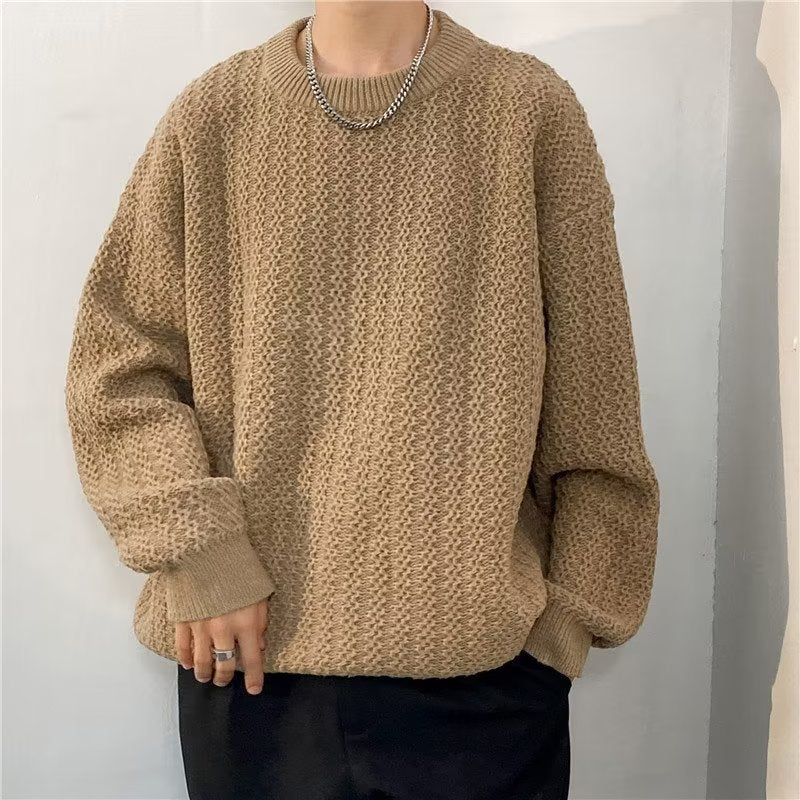 men’s style Retro Lazy Sweater Sweater Men's round Neck Fashion Brand Ruan Shuai Loose Couple Solid Color Casual All-Match Sweater