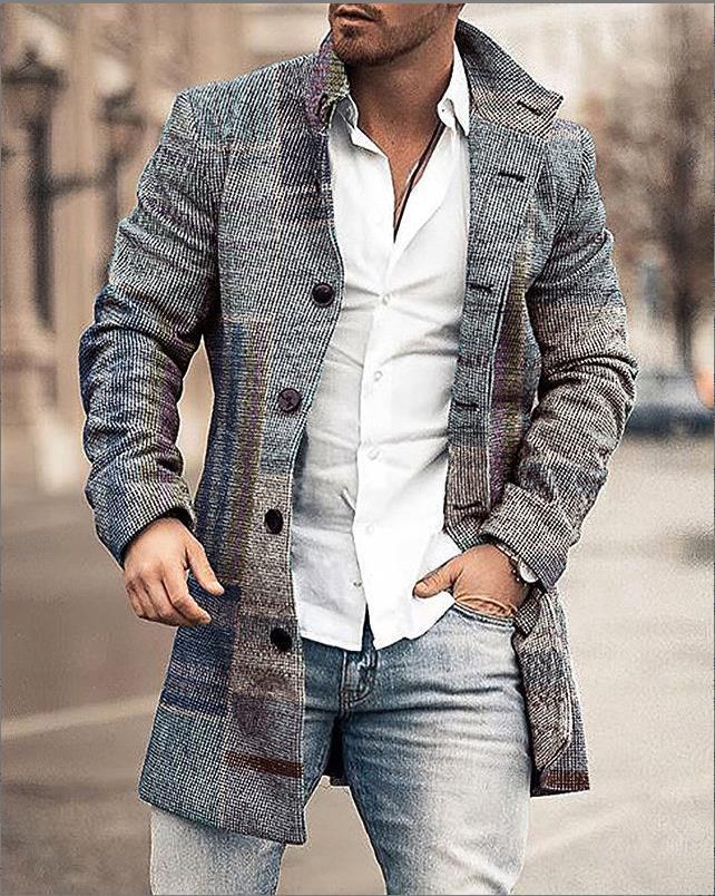 classy mens fashion New Spring, Autumn and Winter Men's Woolen Stand Collar Mid-Length Casual Overcoat Popular Woolen Overcoat