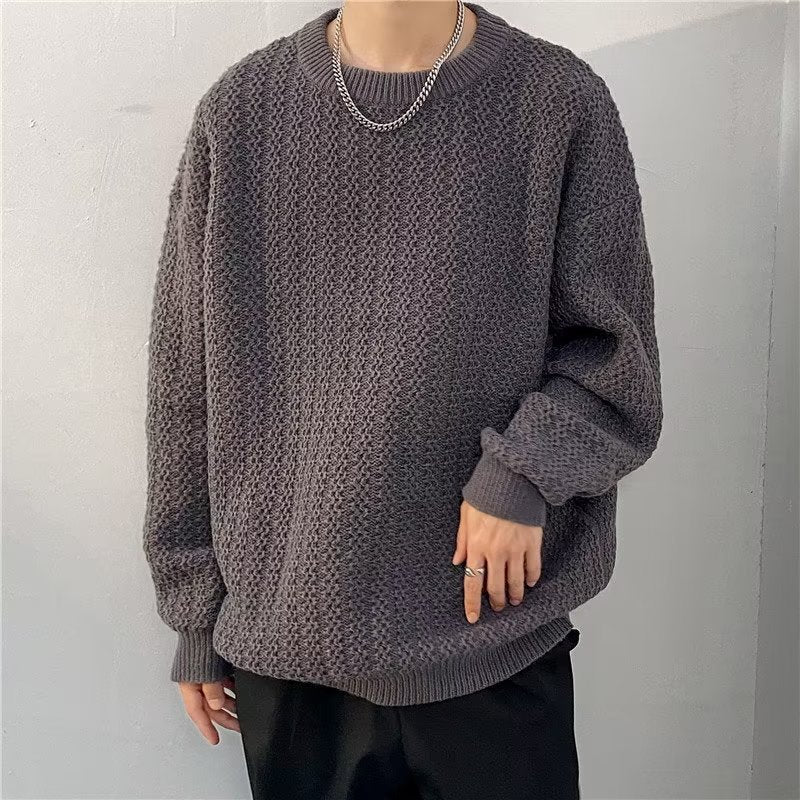 men’s style Retro Lazy Sweater Sweater Men's round Neck Fashion Brand Ruan Shuai Loose Couple Solid Color Casual All-Match Sweater