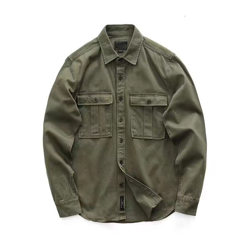 boy outfits Shirt Men's New Ins Versatile Casual Shirt Japanese Pure Cotton Loose American Retro Army Green Shirt Jacket