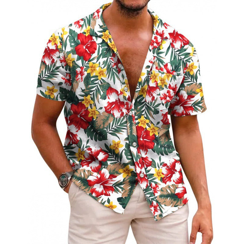 shirt 2024 Summer Men's Shirt 3D Digital Printing Short-Sleeved Lapel Shirt 