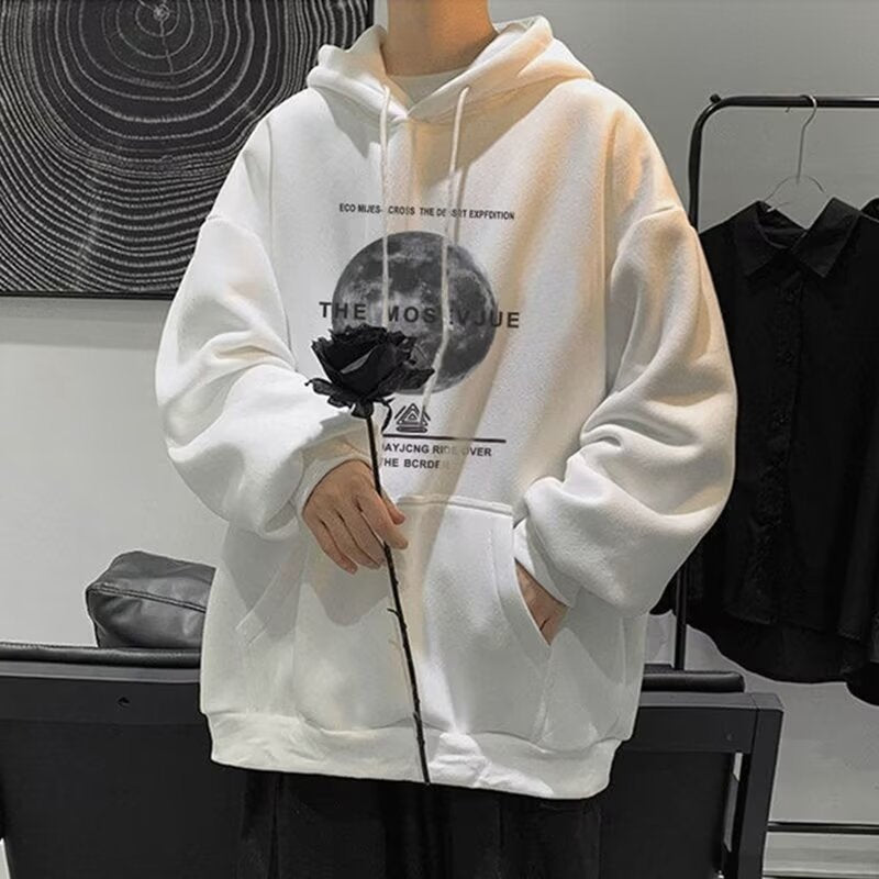 boy outfits Hooded Thin Sweater Men's Spring and Autumn Loose Casual Pullover Shirt Convinced Printed Teenagers