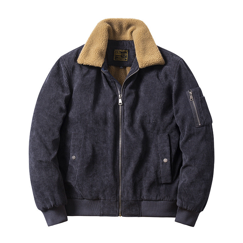 men’s style Autumn and Winter New Corduroy Cotton-Padded Coat Men's Fur Collar Casual Loose Cotton-Padded Jacket plus Size Cotton-Padded Jacket Men's Clothing