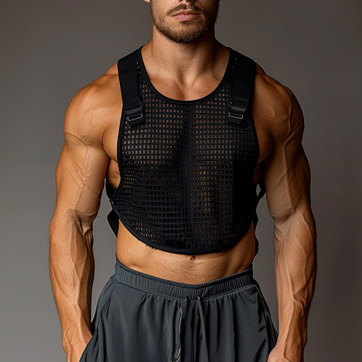 techwear outfits Summer plus Size Men's Transparent Mesh Short Functional Fitness Sleeveless Vest Top