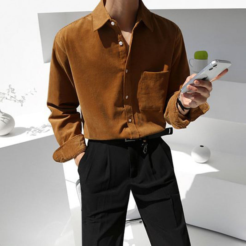 men fall outfits casual Myq Shirt Men's Long-Sleeved Spring and Autumn Korean Style Loose Trendy Casual Retro Solid Color Shirt Jacket